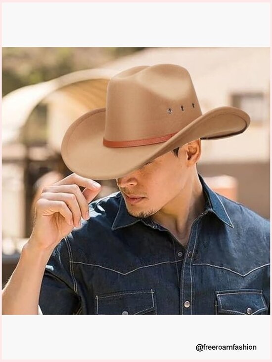 Western Cowboy Hat Unisex Felt Wide Brim Rolled Up Caps Outdoor Party Costume main image 4